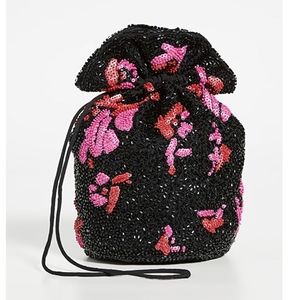 Ganni Beaded Bucket Bag Pouch Black Pink